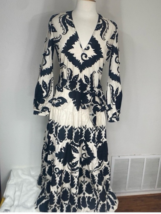 Zara Dresses & Skirts - Zara Womens Black Cream Floral Cotton Tiered Maxi Dress Size Small Boho Coastal